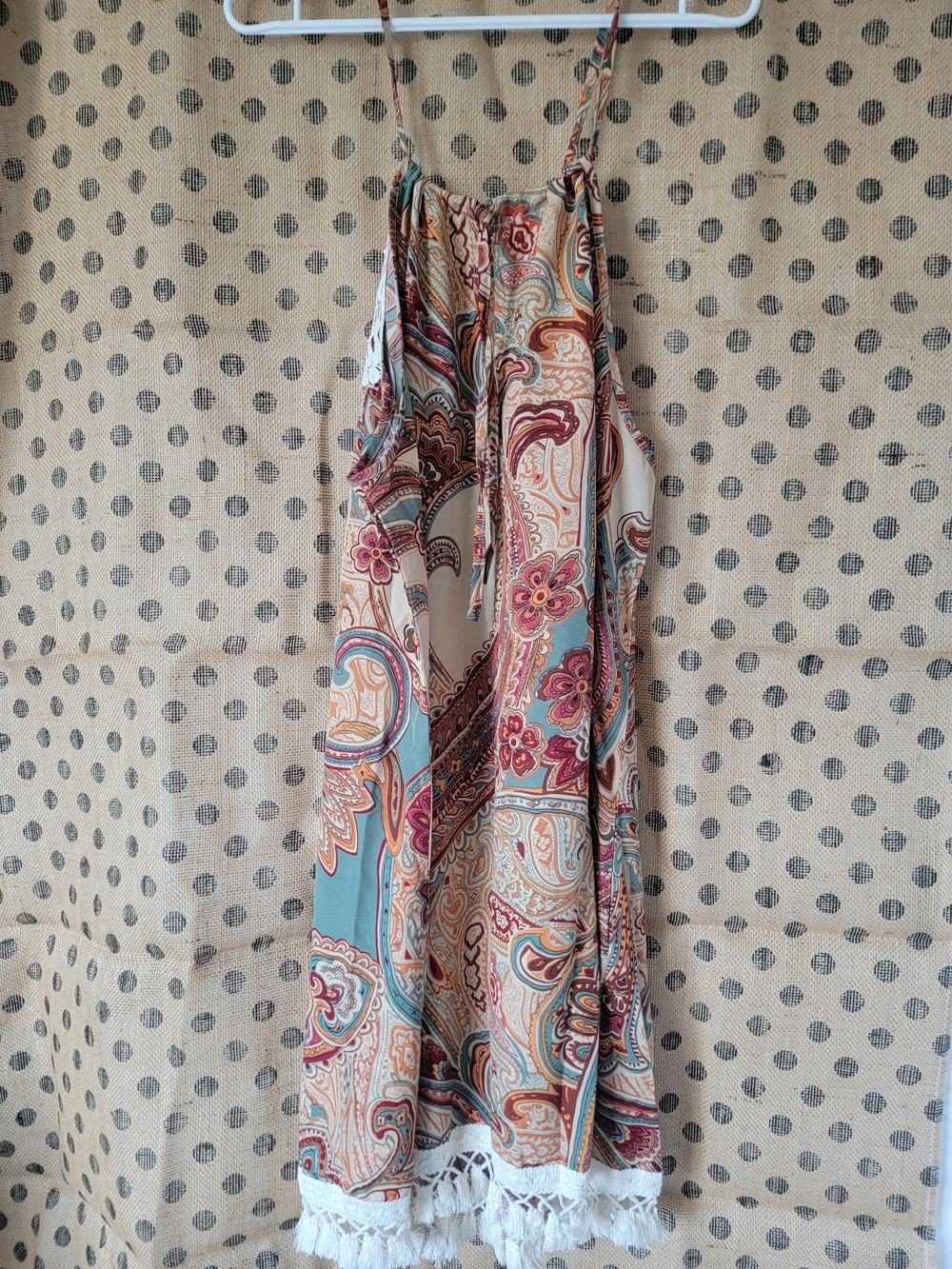 Boho Paisley Crochet-Trim Sun Dress — Teal, Rust & Cream NWOT - Picture 3 of 6